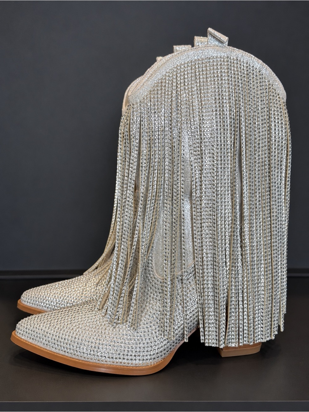 Ouepiano Ankle Cowboy Boots Rhinestone Cowgirl Glitter Fringe pointed western